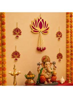 Special You - Ganpati Home Decoration Setup with Lotus Hanging Decorations, 5 Pieces