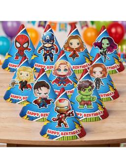 Special You - Superhero Theme Birthday Caps with Character Cutouts, 21 Pieces