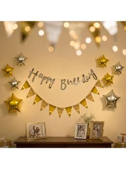 Special You - Gold Silver Star Birthday Decoration Kit with Paper Bunting, 11 Pieces