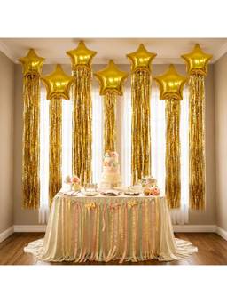 Special You - Golden Birthday Decoration Kit with Star Balloon & Foil Curtain, 10 Pieces