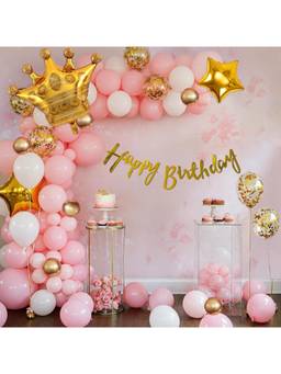 Special You - Pink White Birthday Decoration Crown & Star Foil Balloons