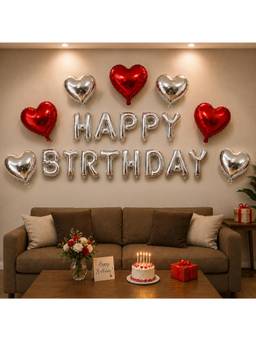 Special You - Red Silver Birthday Decoration with Heart Foil Balloons