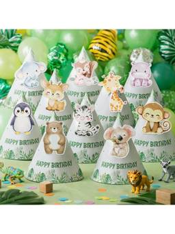 Special You - Animal Theme Birthday Caps with Jungle Character Cutouts, 10 Pieces