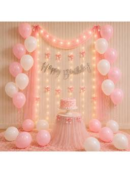 Special You - Pink White Ribbon Bow Birthday Decoration Kit with Satin Ribbon