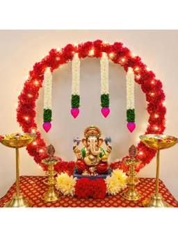 Special You - Ganpati Decoration with Round Backdrop Stand & Lotus Hangings 10 Pieces