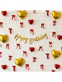 Special You - Gold Heart Birthday Decoration Kit with Red & Gold Heart Foil Balloons