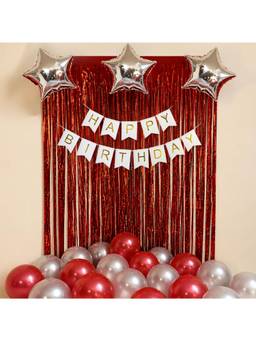 Special You - Red Silver Birthday Decoration Kit with Star Foil Balloons