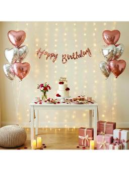 Special You - Rose Gold Silver Heart Birthday Decoration Kit with Heart Balloons, 13 Pieces