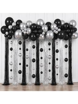 Special You - Black Silver Birthday Decoration Kit with Balloons & Fringe Curtains