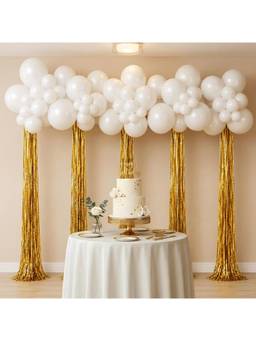 Special You - White Gold Birthday Decoration Balloons & Fringe Curtains