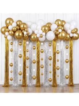 Special You - Gold White Birthday Decoration Kit with Chrome Balloons & Fringe Curtains