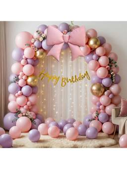 Special You - Pink Purple Bow Birthday Decoration Kit with Foil Balloons, 55 Pieces