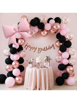 Special You - Black Pink Rose Gold Bow Birthday Decoration Kit with Chrome Balloons