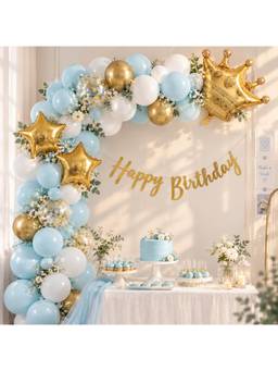 Special You - Pastel Blue Gold Star Birthday Decoration Kit with Foil Balloons