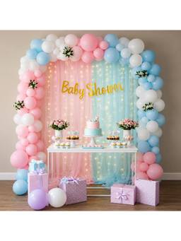 Special You - Pink Blue Baby Shower Backdrop Kit with Pastel Balloons, 54 Pieces
