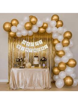 Special You - White Gold Fringe Birthday Decoration Kit with Chrome Balloons, 40 Pieces