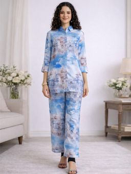Gahan - Women Blue Digital Printed Cotton Blend Co-Ord Set