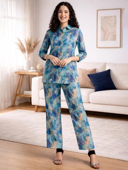Gahan - Women Turquoise Abstract Printed Cotton Blend Co-Ord Set