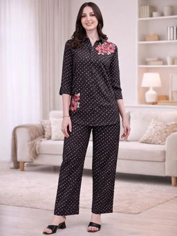Gahan - Women Black Polka Printed Cotton Blend Embroidered Co-Ord Set