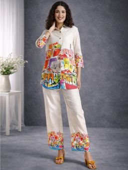 Gahan - Women Cream Digital Printed Cotton Blend Co-Ord Set