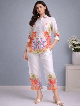 Gahan - Women White Digital Printed Cotton Blend Co-Ord Set