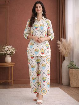 Gahan - Women Cream Digital Printed Cotton Blend Co-Ord Set
