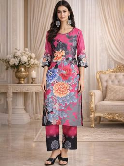 Gahan - Women Pink Floral Printed Cotton blend mirror work Co-Ord Set