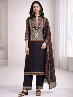 Gahan - women Black Cotton Blend Paisley Printed Straight Kurta and Pant with Dupatta
