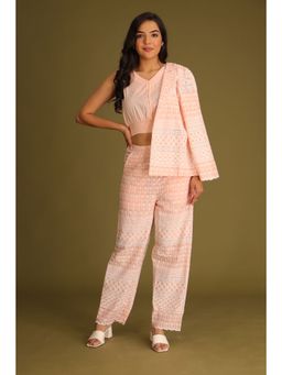 Zari Jaipur - Peach Color Silk Blended Co-Ord With Embroidery Work (Set of 3)