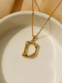 Pipa Bella by Nykaa Fashion - Gold & Black Textured D Initial Pendant