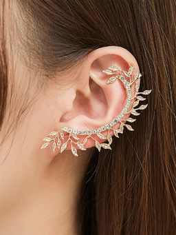Yellow Chimes - Gold-Toned Leaf Design Ear Cuff Earrings