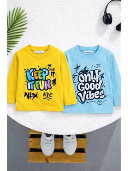 Googo Gaaga - Boys Full Sleeves Cotton Typography T-Shirts (Pack of 2)