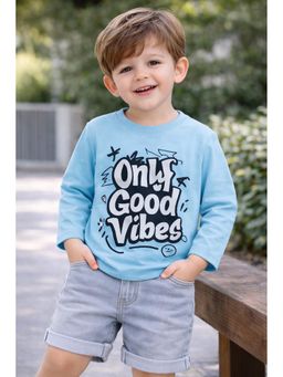 Googo Gaaga - Boys Full Sleeves Cotton Typography Blue T-Shirt