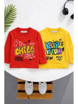 Googo Gaaga - Boys Full Sleeves Cotton Typography T-Shirts (Pack of 2)