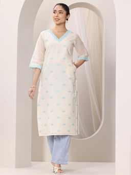 Libas - Off white Embroidered Cotton Straight Kurtas for Women