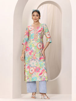 Libas - Multi Printed Silk Blend Straight Kurtas for Women