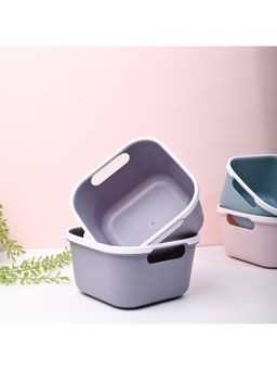 Voncasa - Grey Color Plastic Basket (Pack of 2)