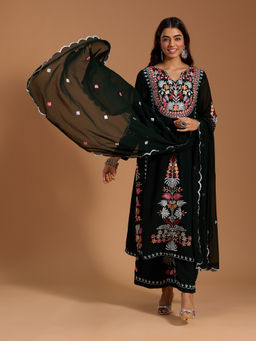 Gahan - Georgette Heavy Embroidered Mirror Work Green Kurta and Palazzo with Dupatta (Set of 3)