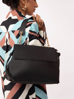 Twenty Dresses by Nykaa Fashion - Black Textured Casual Handbag