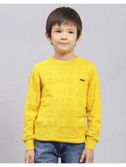 Monte Carlo - Boys Self Design Mustard Round Neck Full Sleeve Sweater