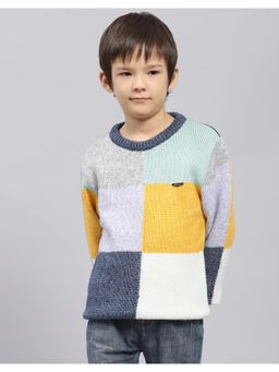 Monte Carlo - Boys Colorblock Multi-Color Round Neck Full Sleeve Sweater