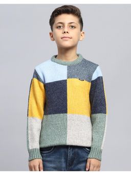 Monte Carlo - Boys Colorblock Multi-Color Round Neck Full Sleeve Sweater