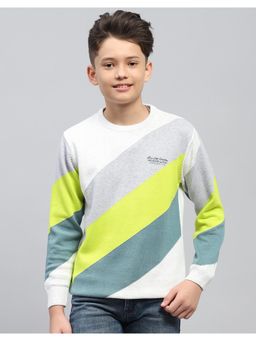 Monte Carlo - Boys Colorblock White Round Neck Full Sleeve Sweater