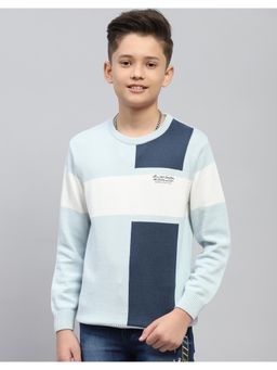 Monte Carlo - Boys Self Design Blue Round Neck Full Sleeve Sweater