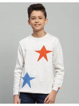Monte Carlo - Boys White Self Design Round Neck Full Sleeve Sweater