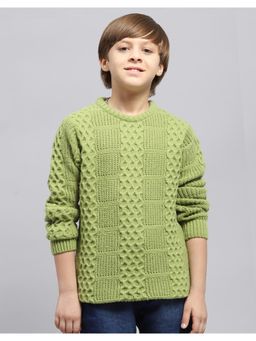 Monte Carlo - Boys Green Self Design Round Neck Full Sleeve Sweater
