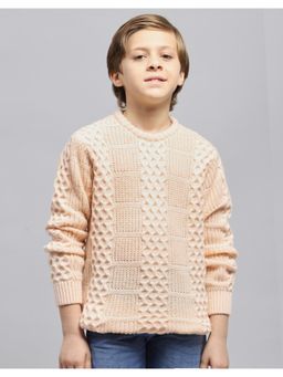 Monte Carlo - Boys Peach Self Design Round Neck Full Sleeve Sweater