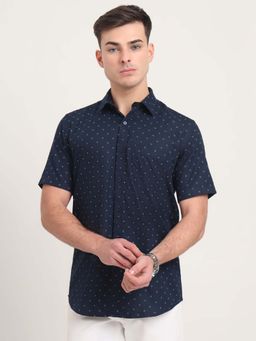 JadeBlue - Navy Blue Printed Slim Fit Shirt