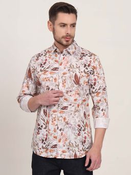 JadeBlue - White Printed Slim Fit Shirt