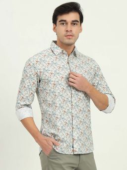 JadeBlue - White Printed Slim Fit Shirt